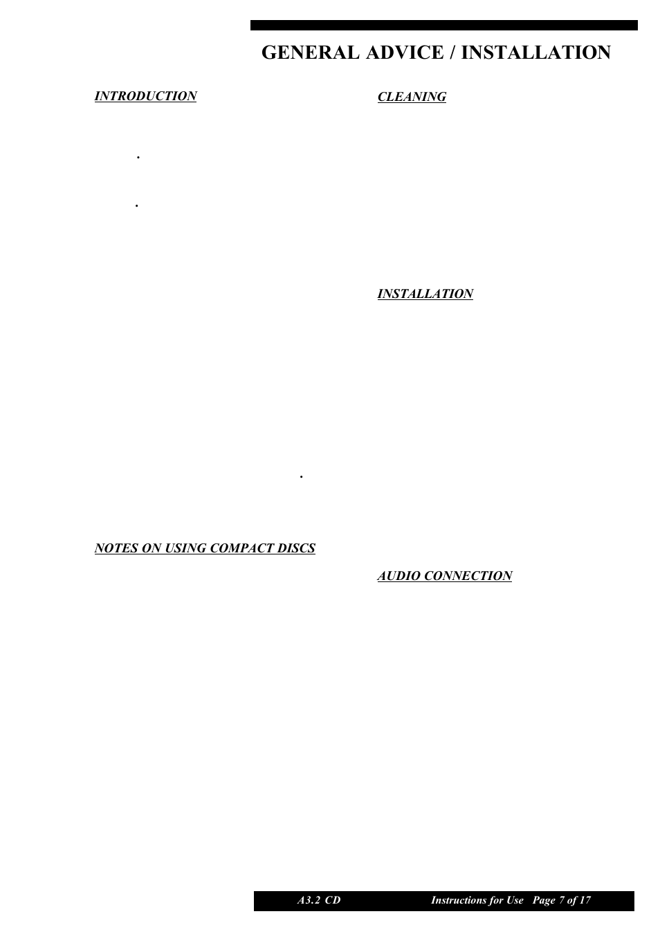General advice / installation | Musical Fidelity A3.2 CD User Manual | Page 7 / 17