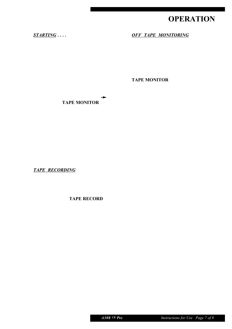 Operation | Musical Fidelity A308 CR User Manual | Page 7 / 9