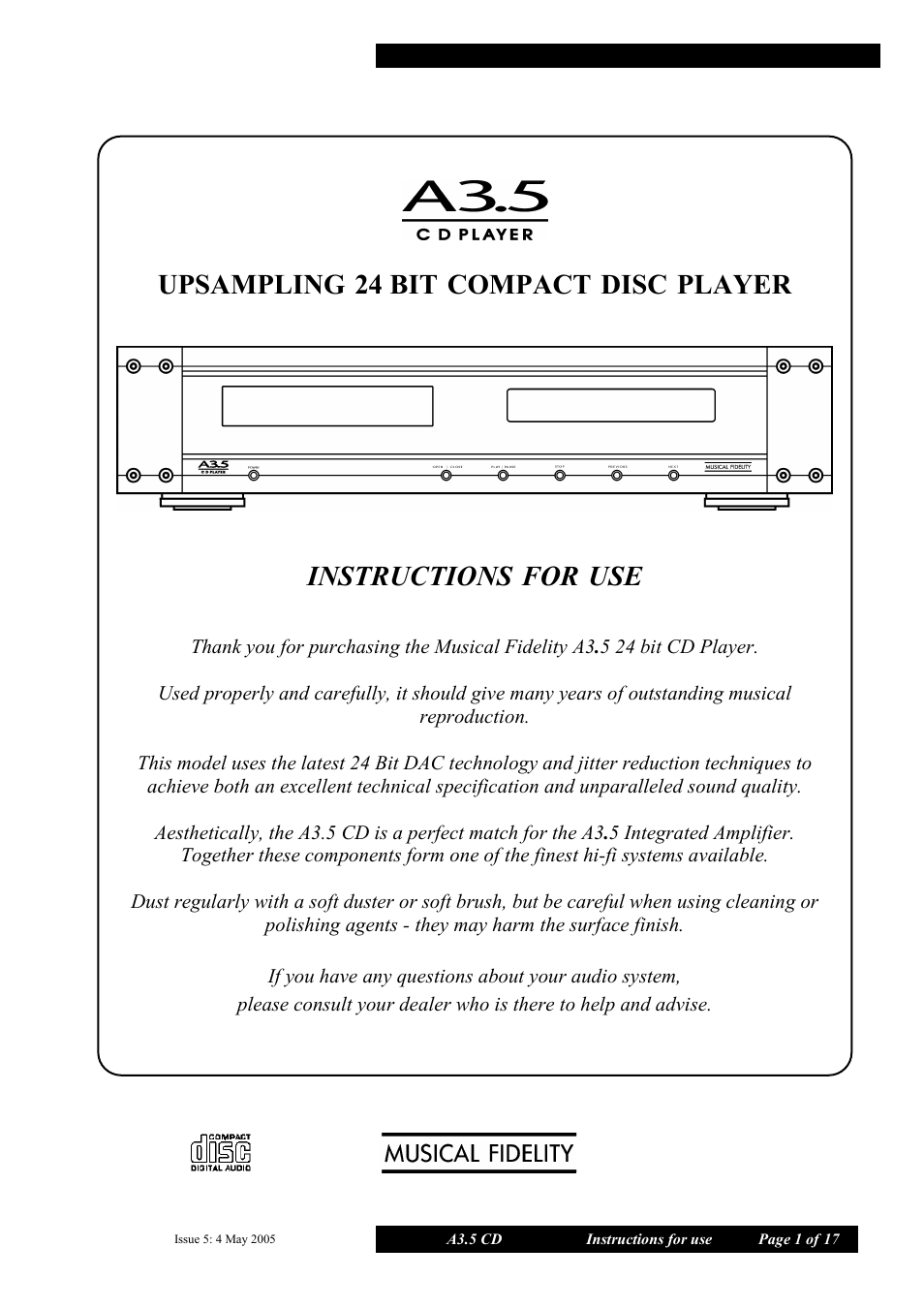 Musical Fidelity A3.5 User Manual | 17 pages