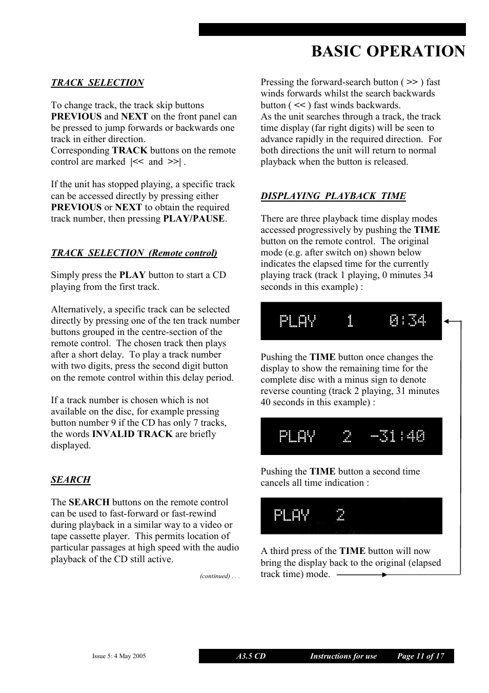 Basic, Operation | Musical Fidelity A3.5 User Manual | Page 11 / 17