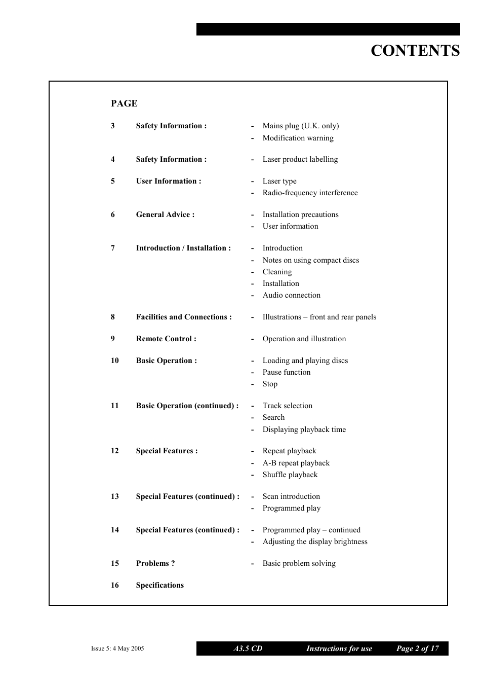 Musical Fidelity A3.5 User Manual | Page 2 / 17