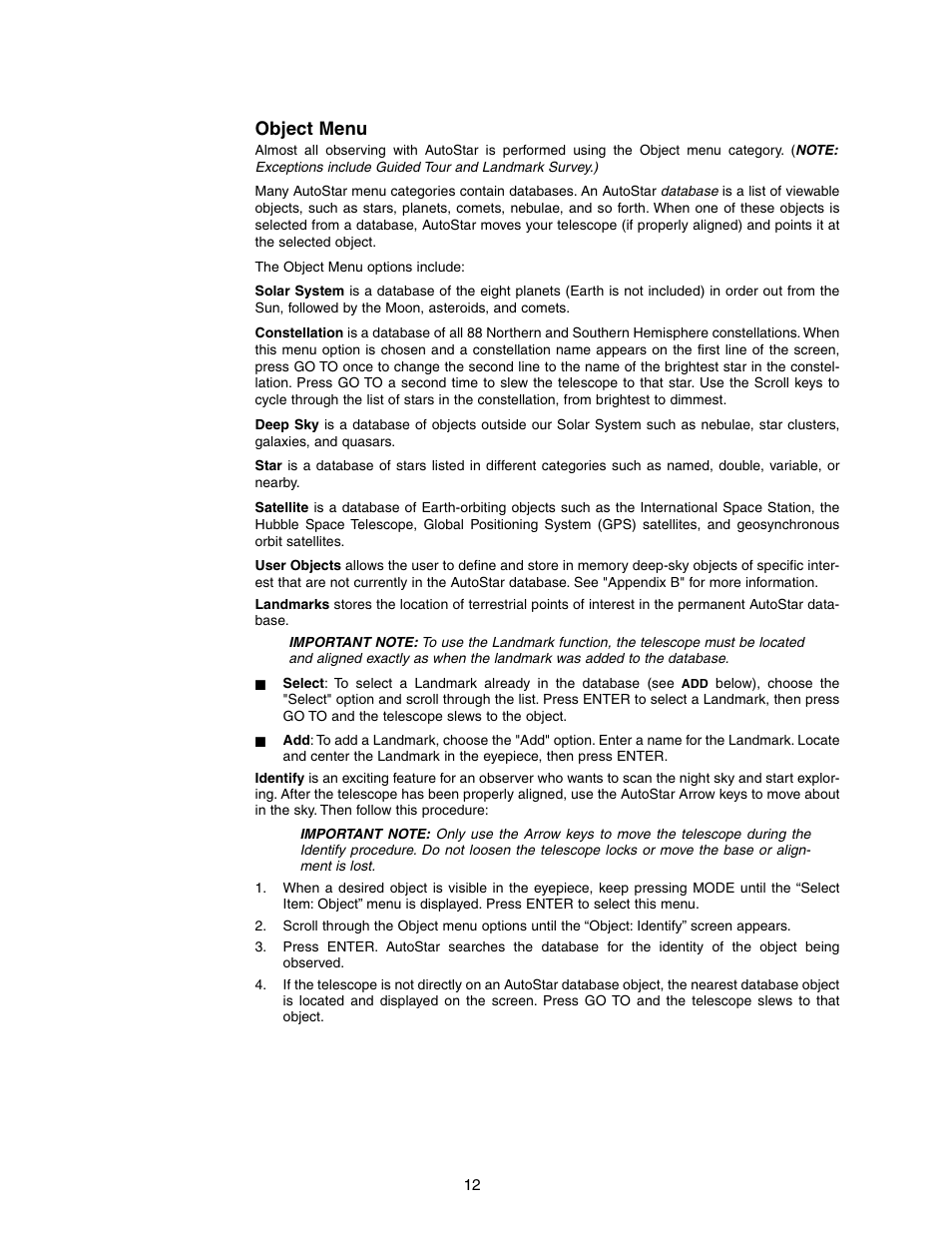 Object menu | Meade Instruments DS-2102AT-TC User Manual | Page 12 / 20