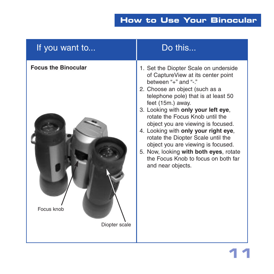 If you want to... do this, How to use your binocular | Meade Instruments CV-5 User Manual | Page 11 / 32