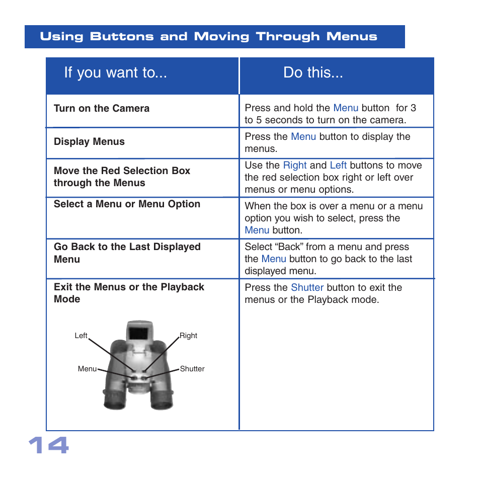 If you want to... do this | Meade Instruments CV-5 User Manual | Page 14 / 32