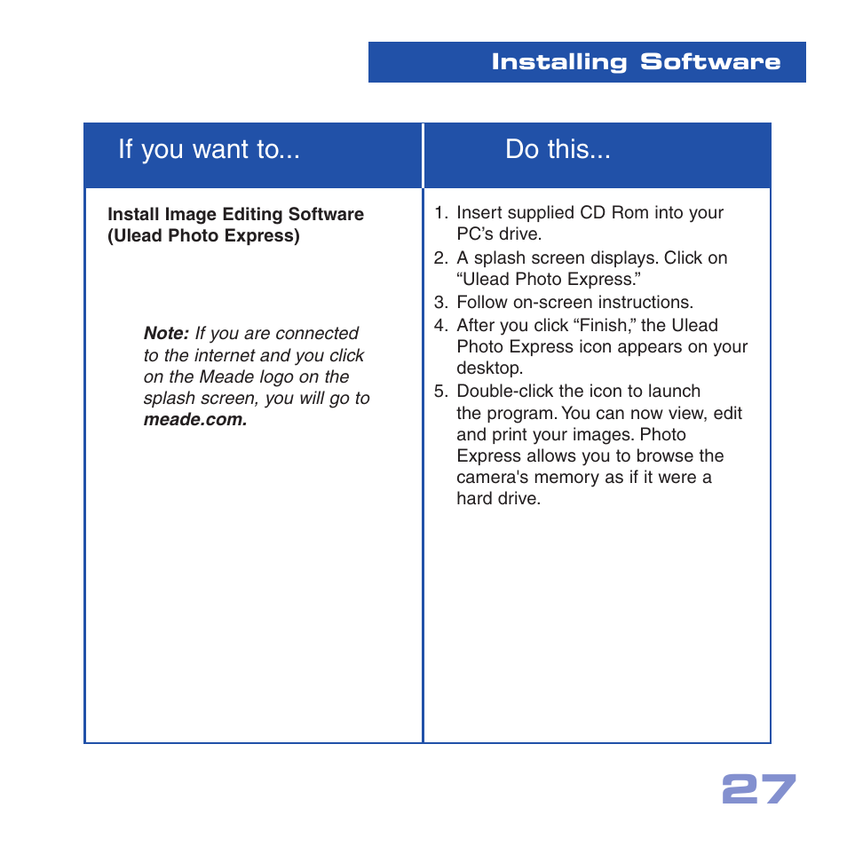 If you want to... do this | Meade Instruments CV-5 User Manual | Page 27 / 32