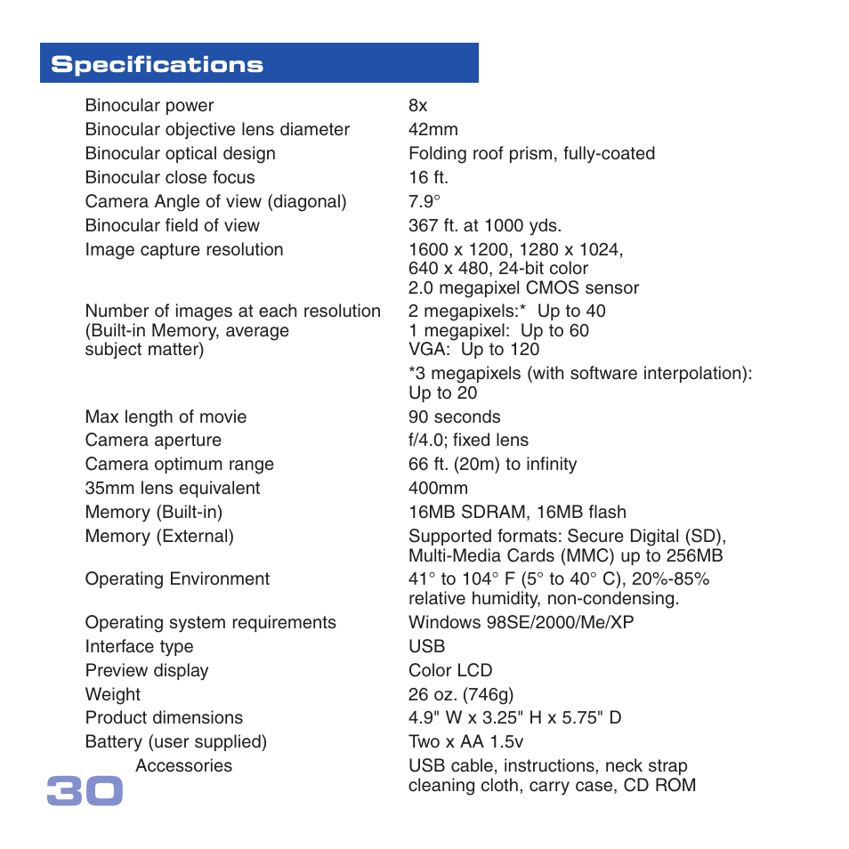 Specifications | Meade Instruments CV-5 User Manual | Page 30 / 32