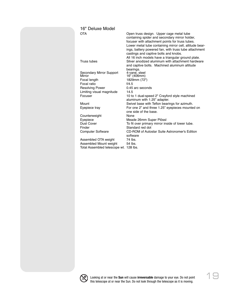16" deluxe model | Meade Instruments LightBridge Truss Tube User Manual | Page 19 / 24