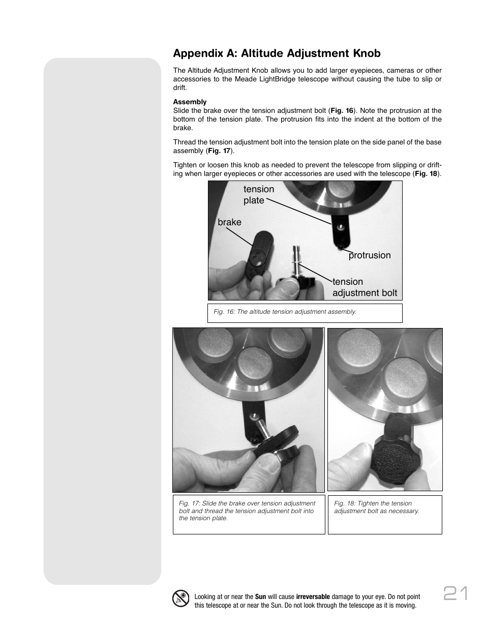 Appendix a: altitude adjustment knob | Meade Instruments LightBridge Truss Tube User Manual | Page 21 / 24