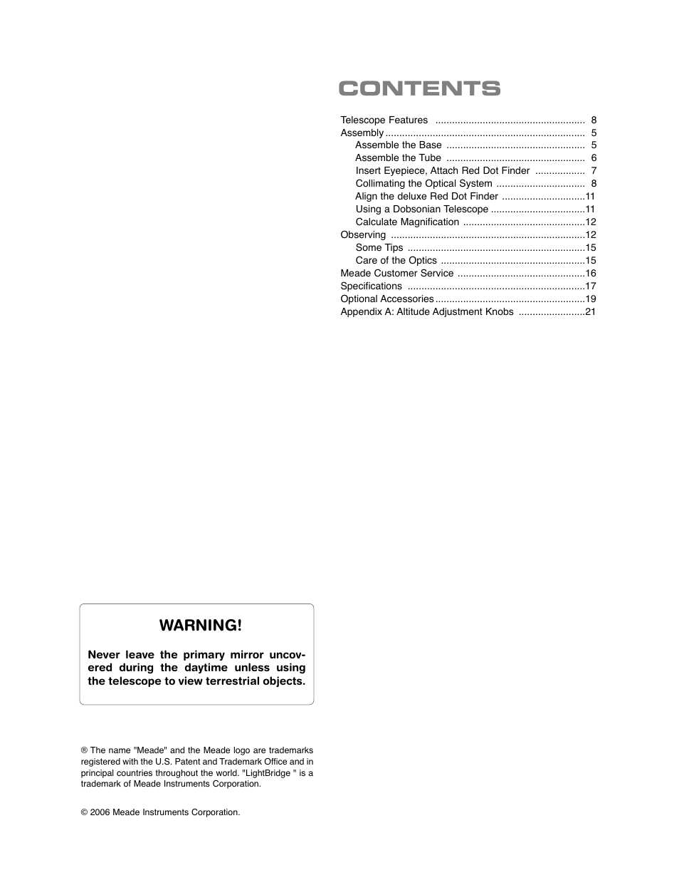 Meade Instruments LightBridge Truss Tube User Manual | Page 3 / 24