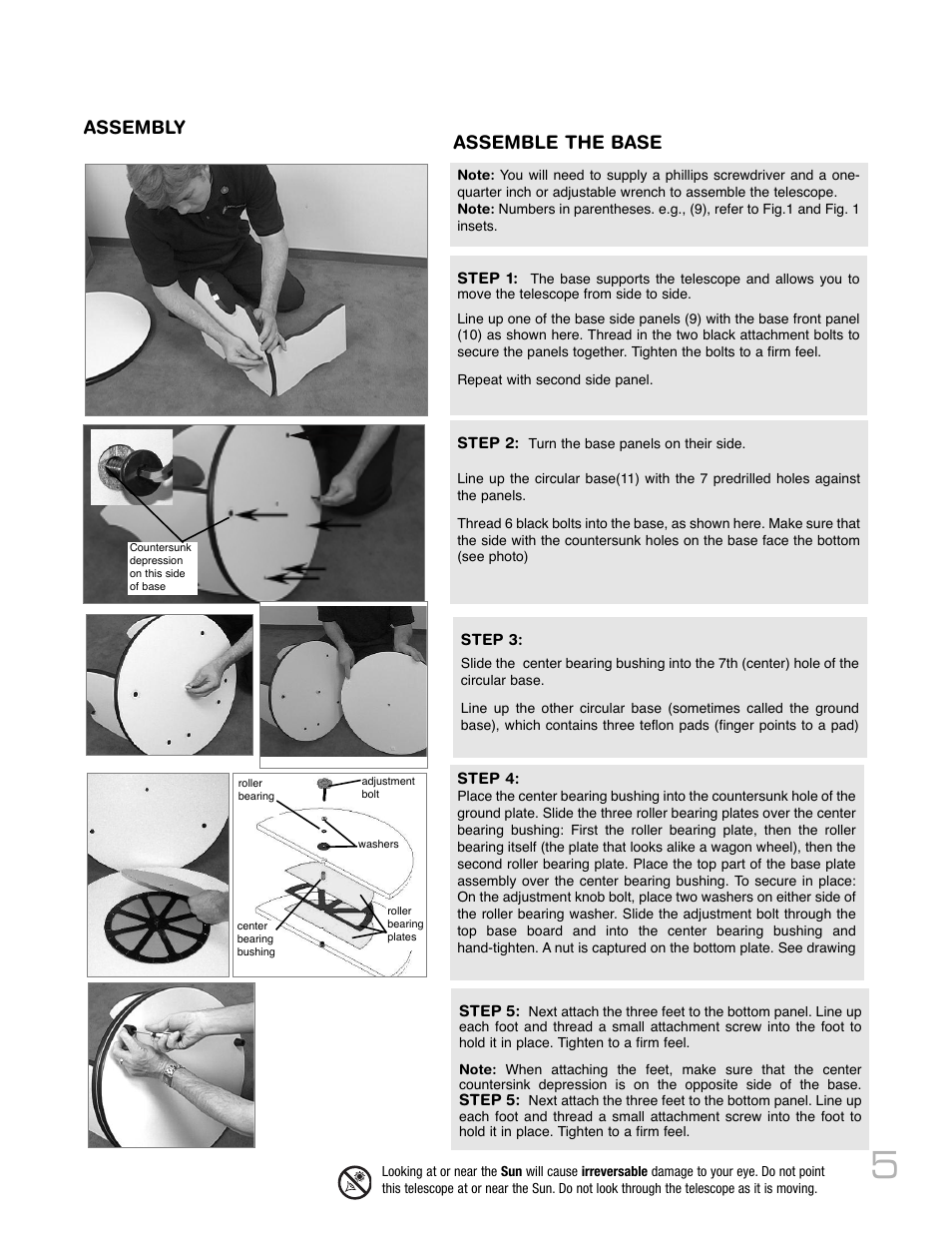 Assemble the base, Assembly | Meade Instruments LightBridge Truss Tube User Manual | Page 5 / 24