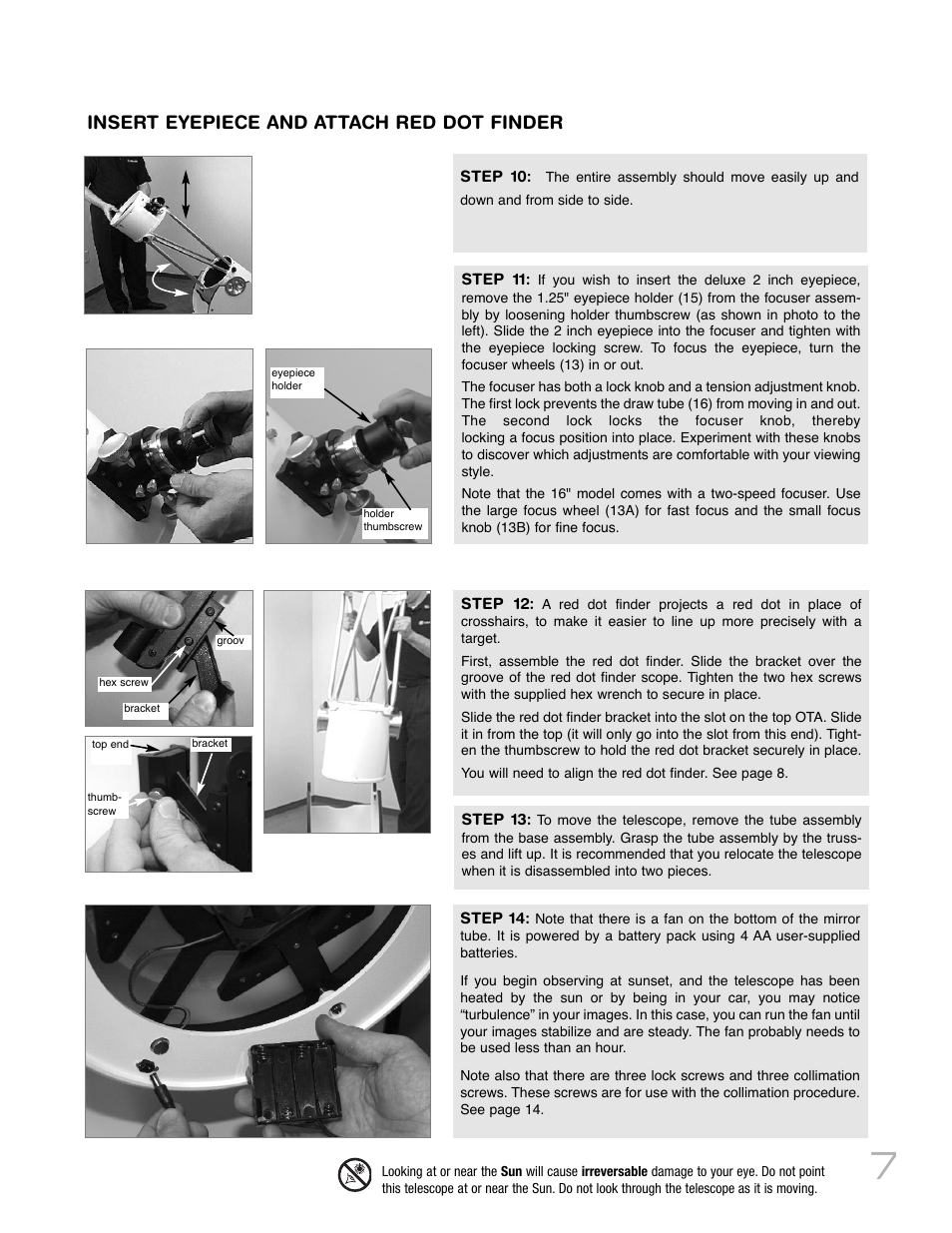 Insert eyepiece and attach red dot finder | Meade Instruments LightBridge Truss Tube User Manual | Page 7 / 24