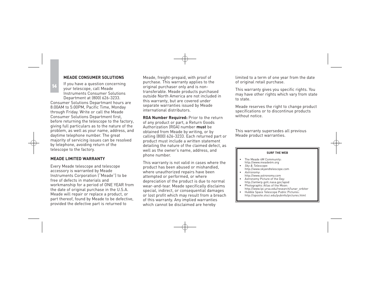 Meade Instruments RB-70 User Manual | Page 16 / 20