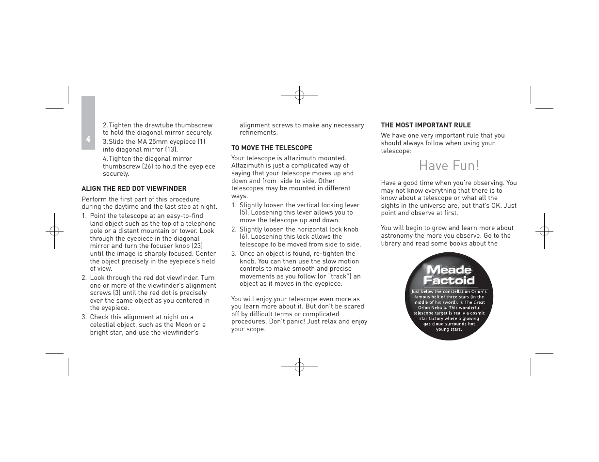 Have fun | Meade Instruments RB-70 User Manual | Page 6 / 20