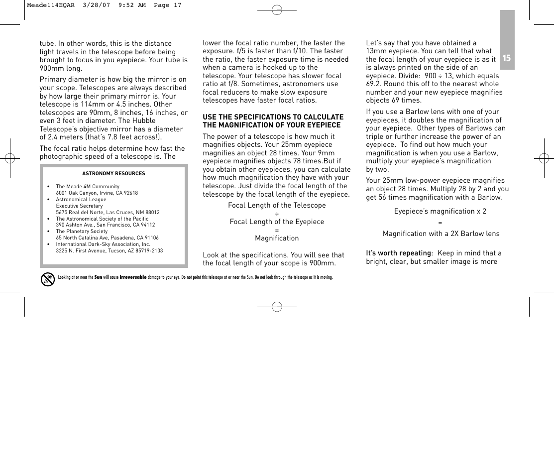 Meade Instruments 114EQ-AR User Manual | Page 17 / 28