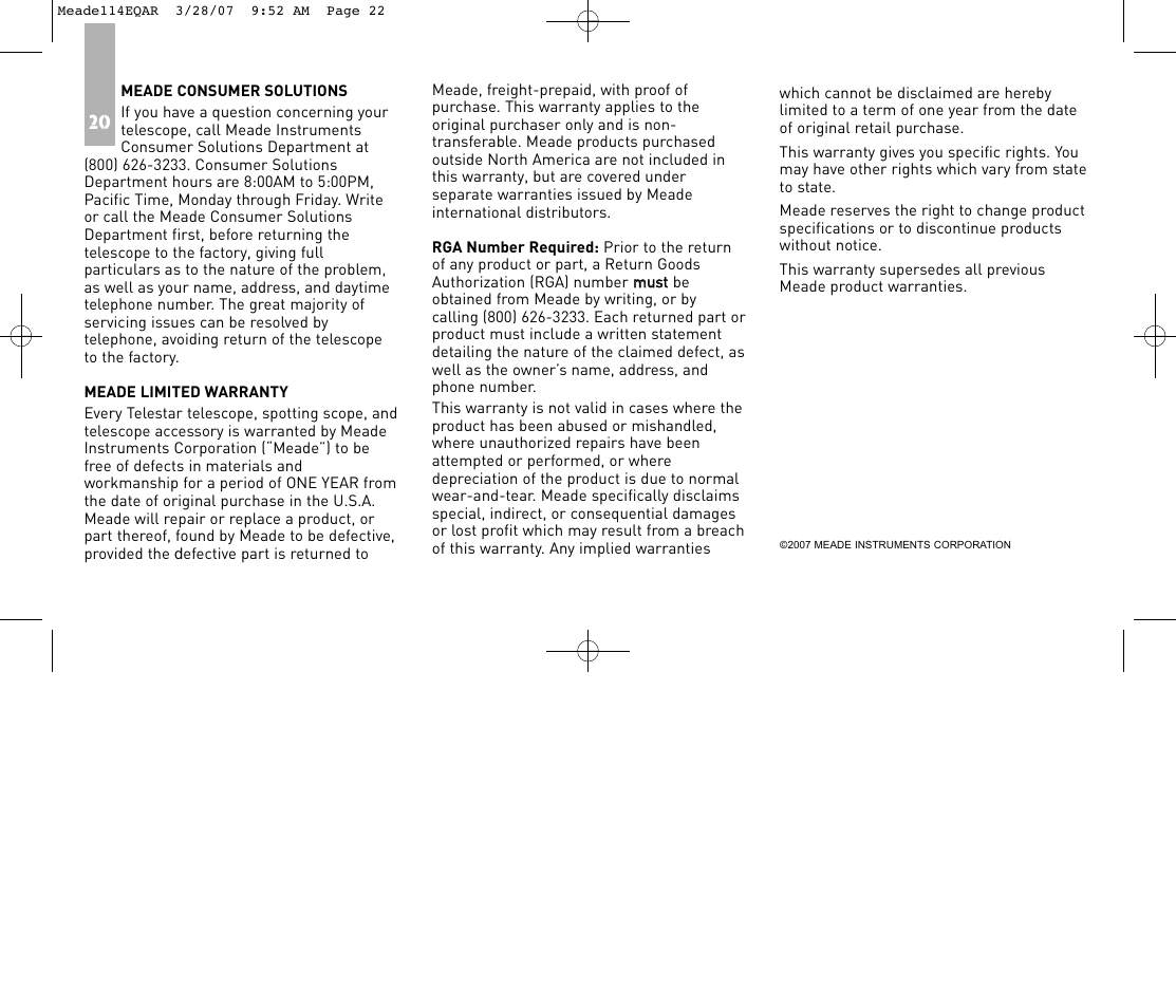 Meade Instruments 114EQ-AR User Manual | Page 22 / 28