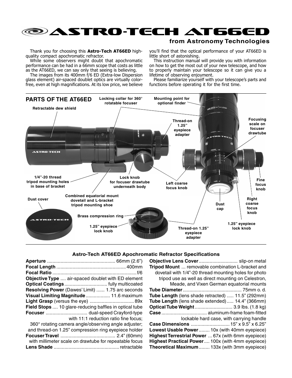 Meade Instruments Astro-Tech AT66ED User Manual | 2 pages