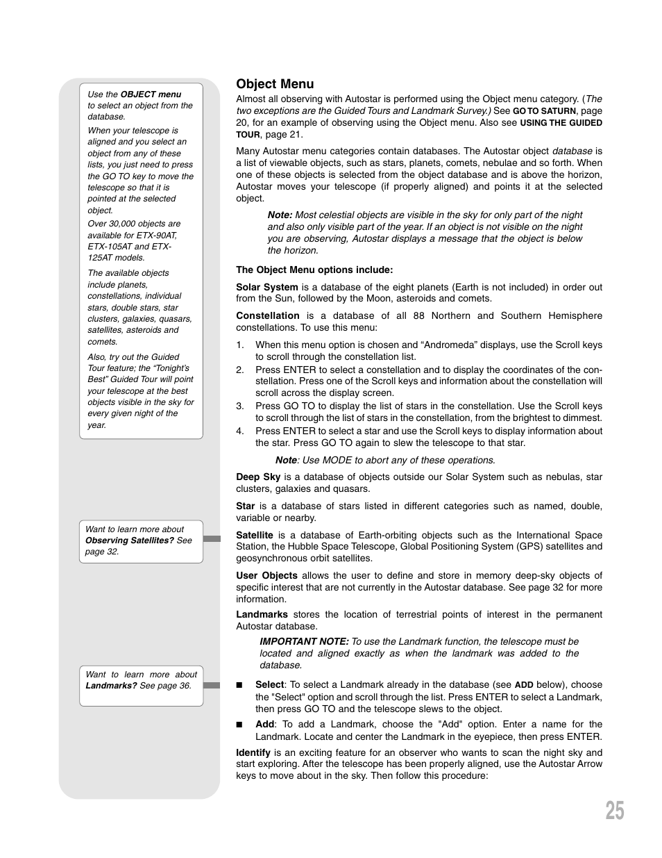 Object menu | Meade Instruments ETX 90AT User Manual | Page 25 / 60