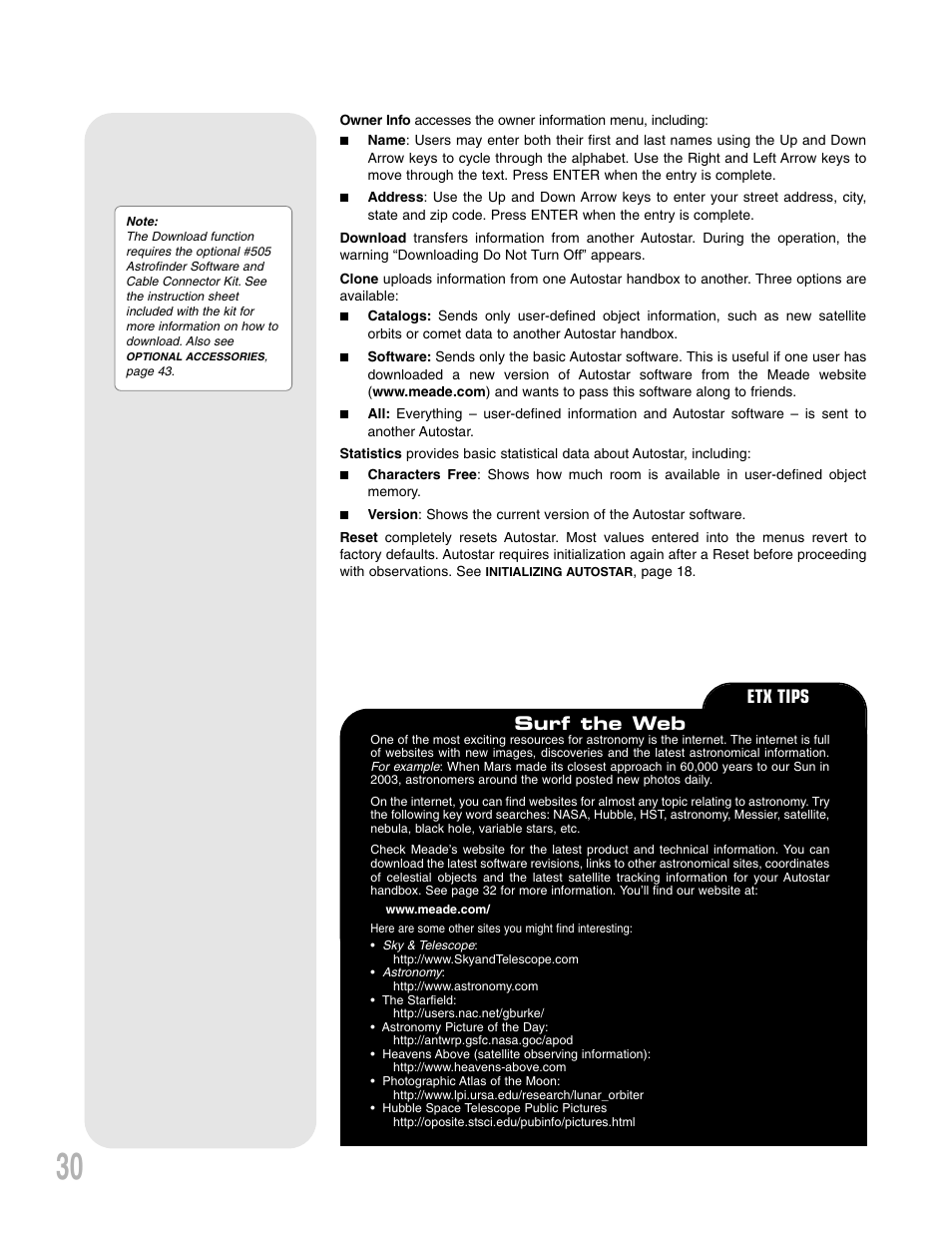 Surf the web, Etx tips | Meade Instruments ETX 90AT User Manual | Page 30 / 60