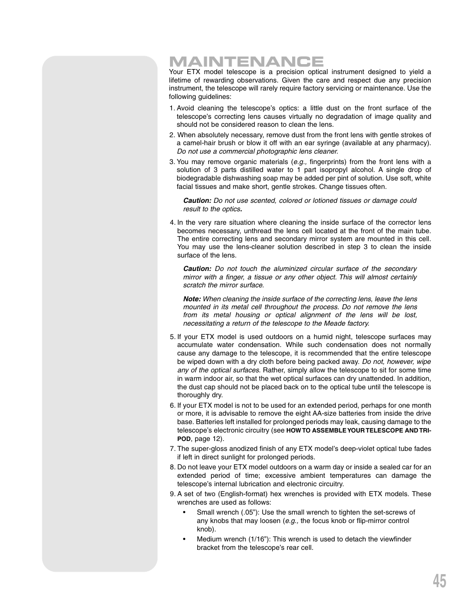 Maintenance | Meade Instruments ETX 90AT User Manual | Page 45 / 60