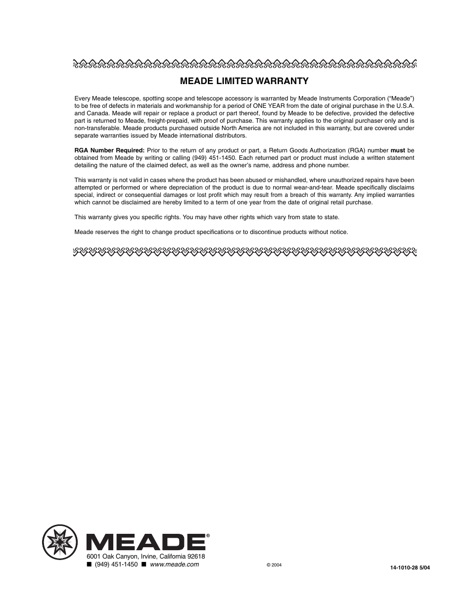 Meade limited warranty | Meade Instruments ETX 90AT User Manual | Page 60 / 60