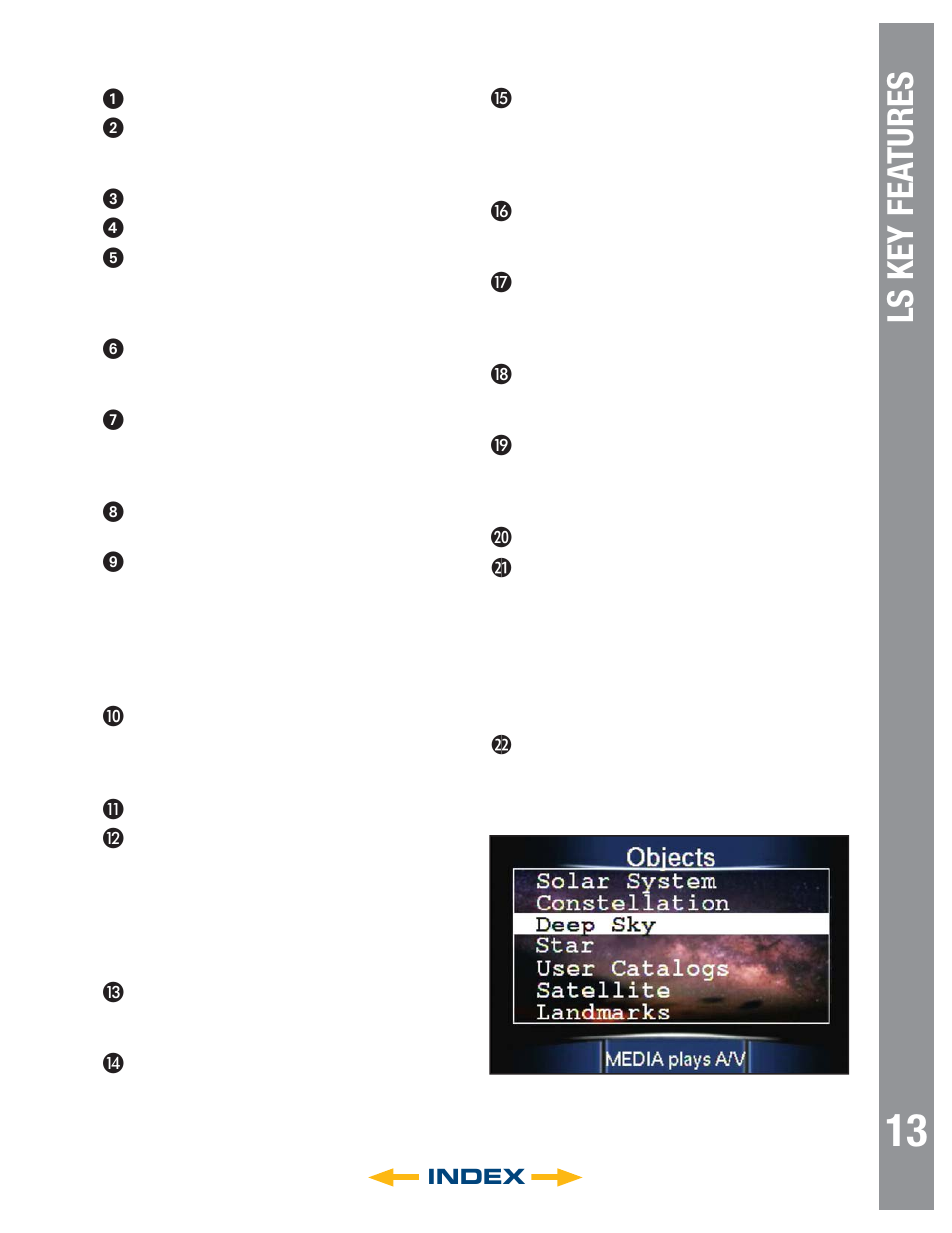 Ls key fea tures, Index ᕡ | Meade Instruments 6" LS-6 ACF User Manual | Page 13 / 47