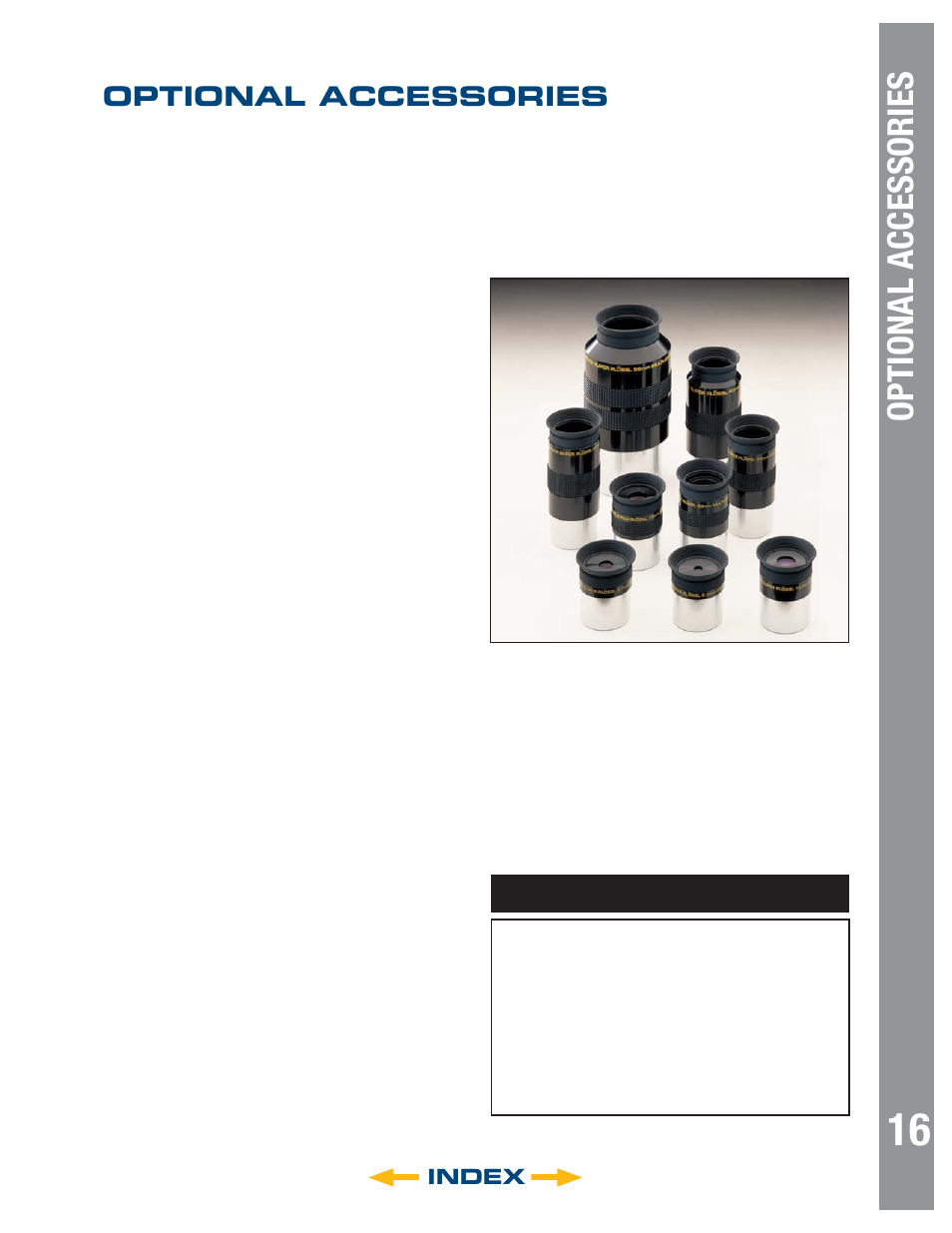 Optional accessories, Index | Meade Instruments 6" LS-6 ACF User Manual | Page 16 / 47