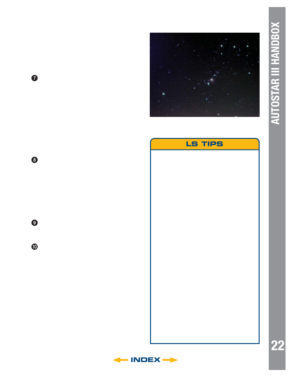 Autost ar iii handbox, Index, Ls tips | Meade Instruments 6" LS-6 ACF User Manual | Page 22 / 47