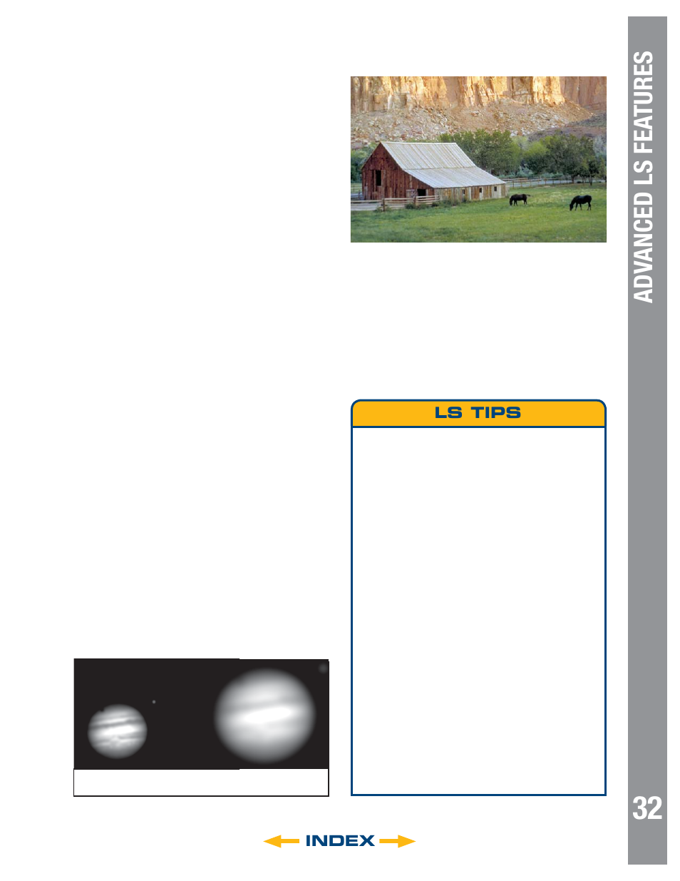 Adv anced ls fea tures, Index, Ls tips | Meade Instruments 6" LS-6 ACF User Manual | Page 32 / 47