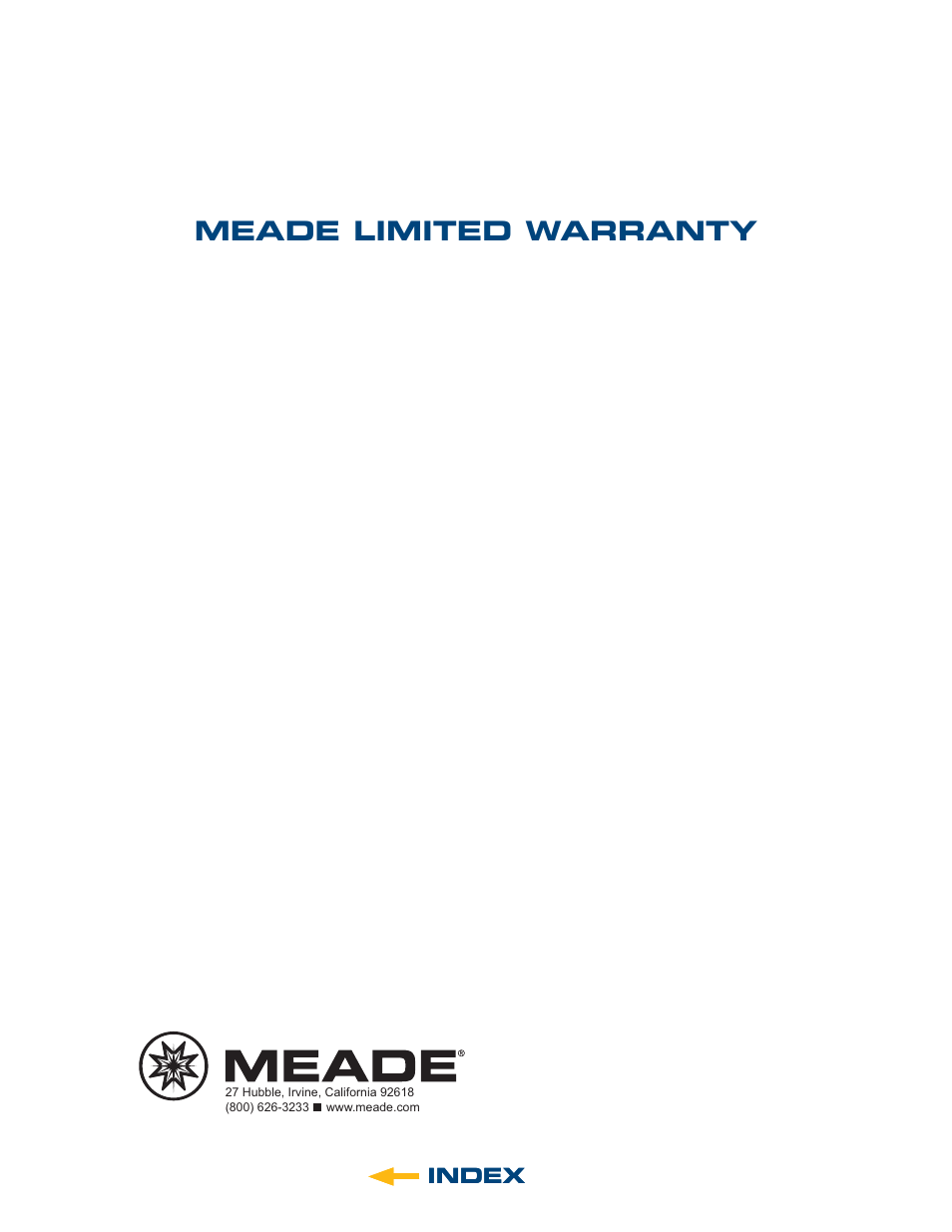 Meade limited warranty, Index | Meade Instruments 6" LS-6 ACF User Manual | Page 47 / 47