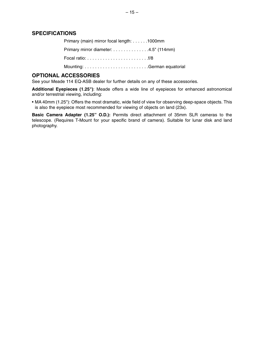 Meade Instruments 114 EQ-ASB User Manual | Page 15 / 16