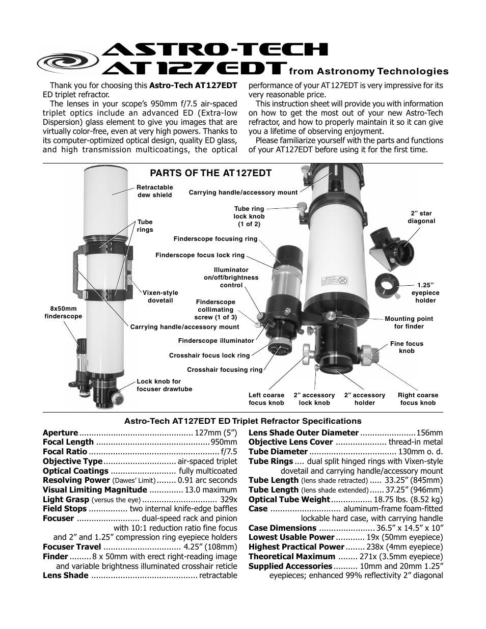 Meade Instruments Astro-Tech AT 127EDT User Manual | 2 pages