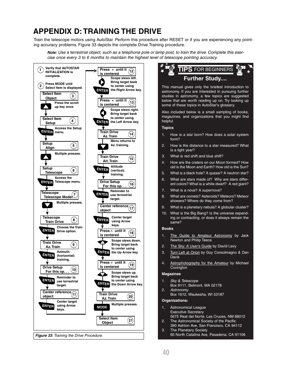 Appendix d: training the drive, Tips, Further study | Meade Instruments ETX-80AT-TC User Manual | Page 40 / 44