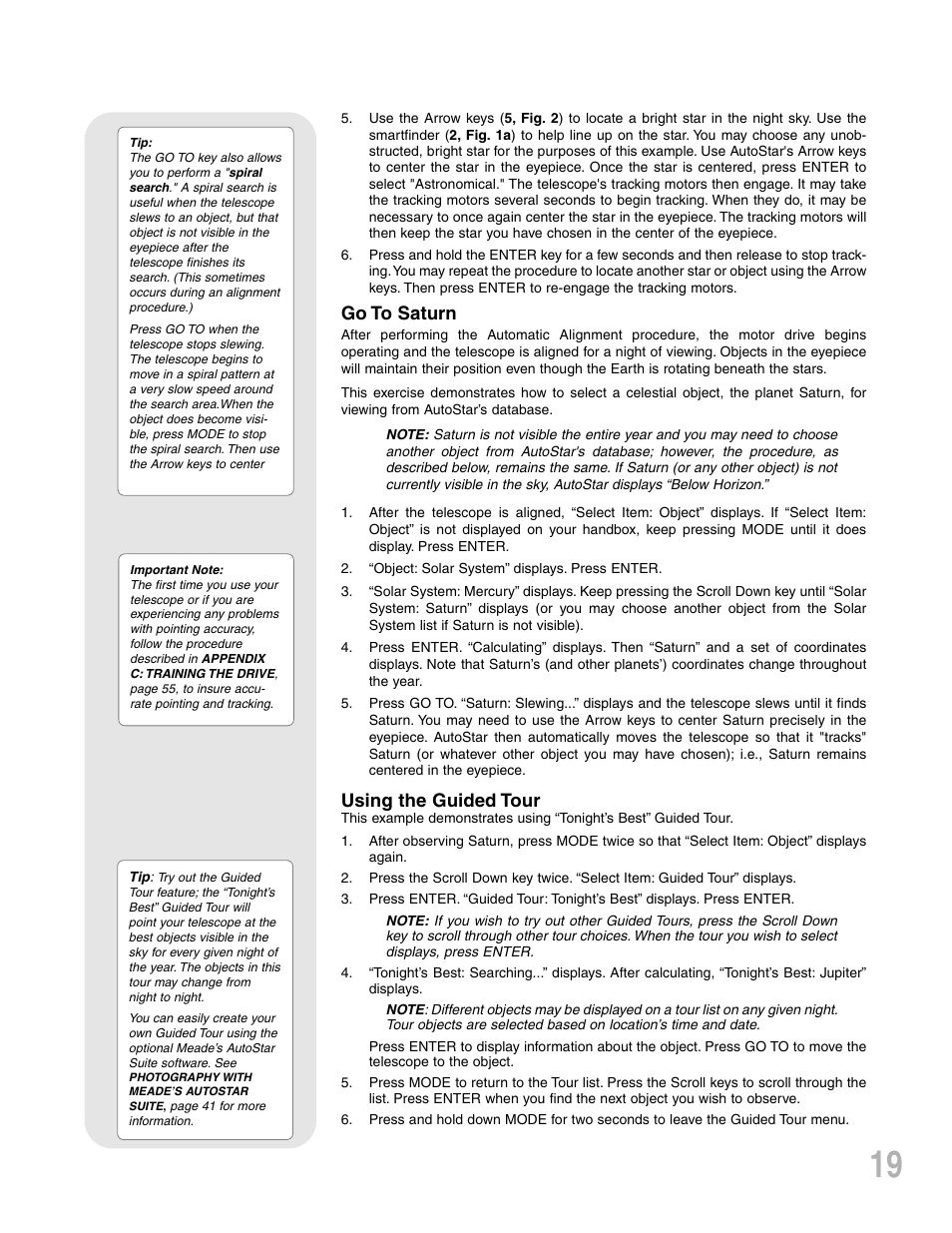 Go to saturn, Using the guided tour | Meade Instruments ETX-90PE User Manual | Page 19 / 60