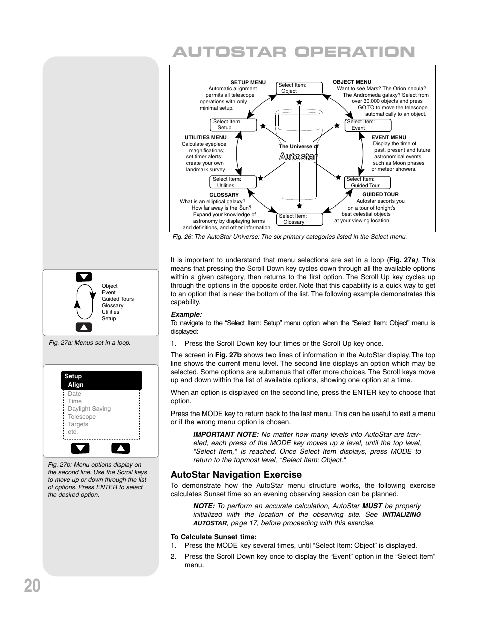 Autostar operation, Autostar, Aauto utostar star | Autostar navigation exercise | Meade Instruments ETX-90PE User Manual | Page 20 / 60