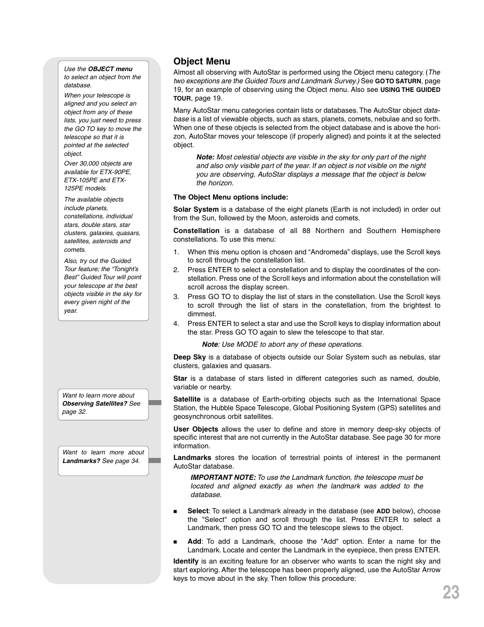 Object menu | Meade Instruments ETX-90PE User Manual | Page 23 / 60