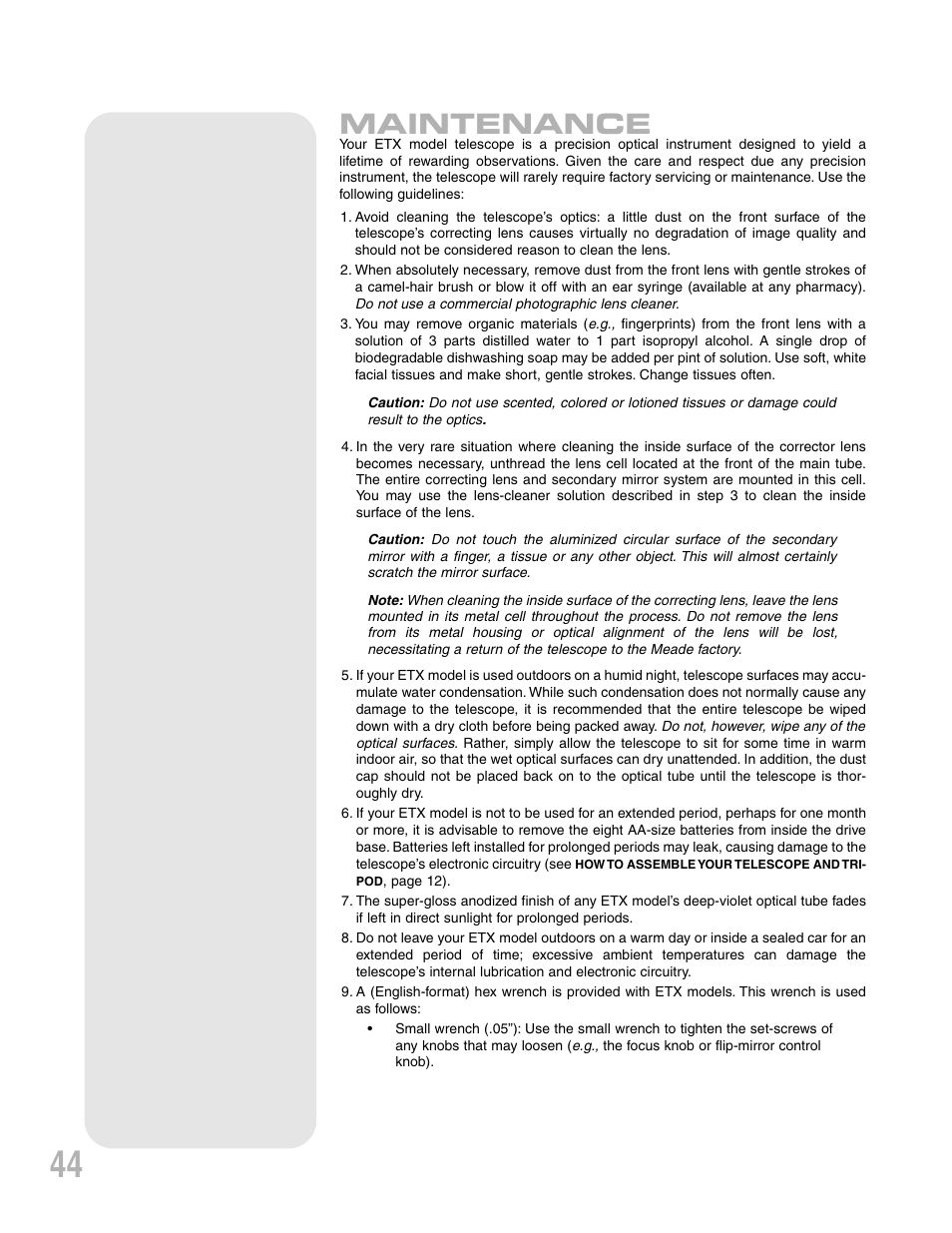 Maintenance | Meade Instruments ETX-90PE User Manual | Page 44 / 60