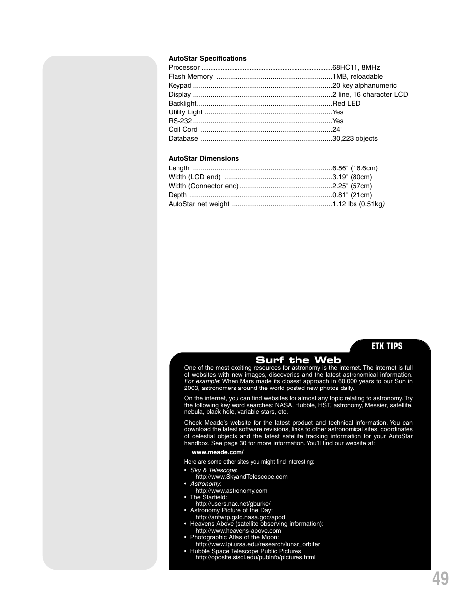 Surf the web, Etx tips | Meade Instruments ETX-90PE User Manual | Page 49 / 60