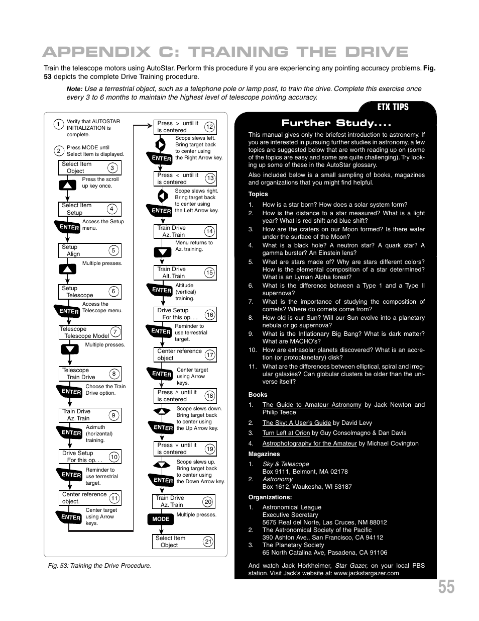 Appendix c: training the drive, Further study, Etx tips | Meade Instruments ETX-90PE User Manual | Page 55 / 60