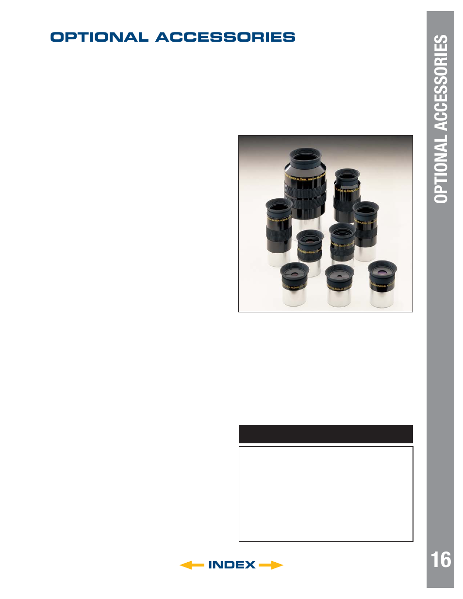 Autostar #497 handbo x, Optional accessories, Index | Meade Instruments LT SC Series User Manual | Page 16 / 52