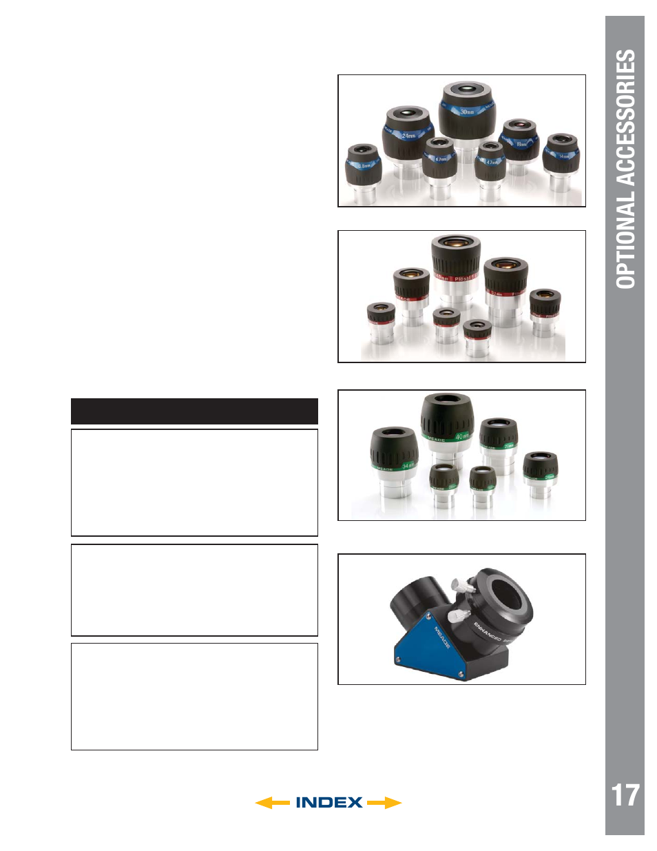 Autostar #497 handbo x, Optional accessories, Index | Meade Instruments LT SC Series User Manual | Page 17 / 52