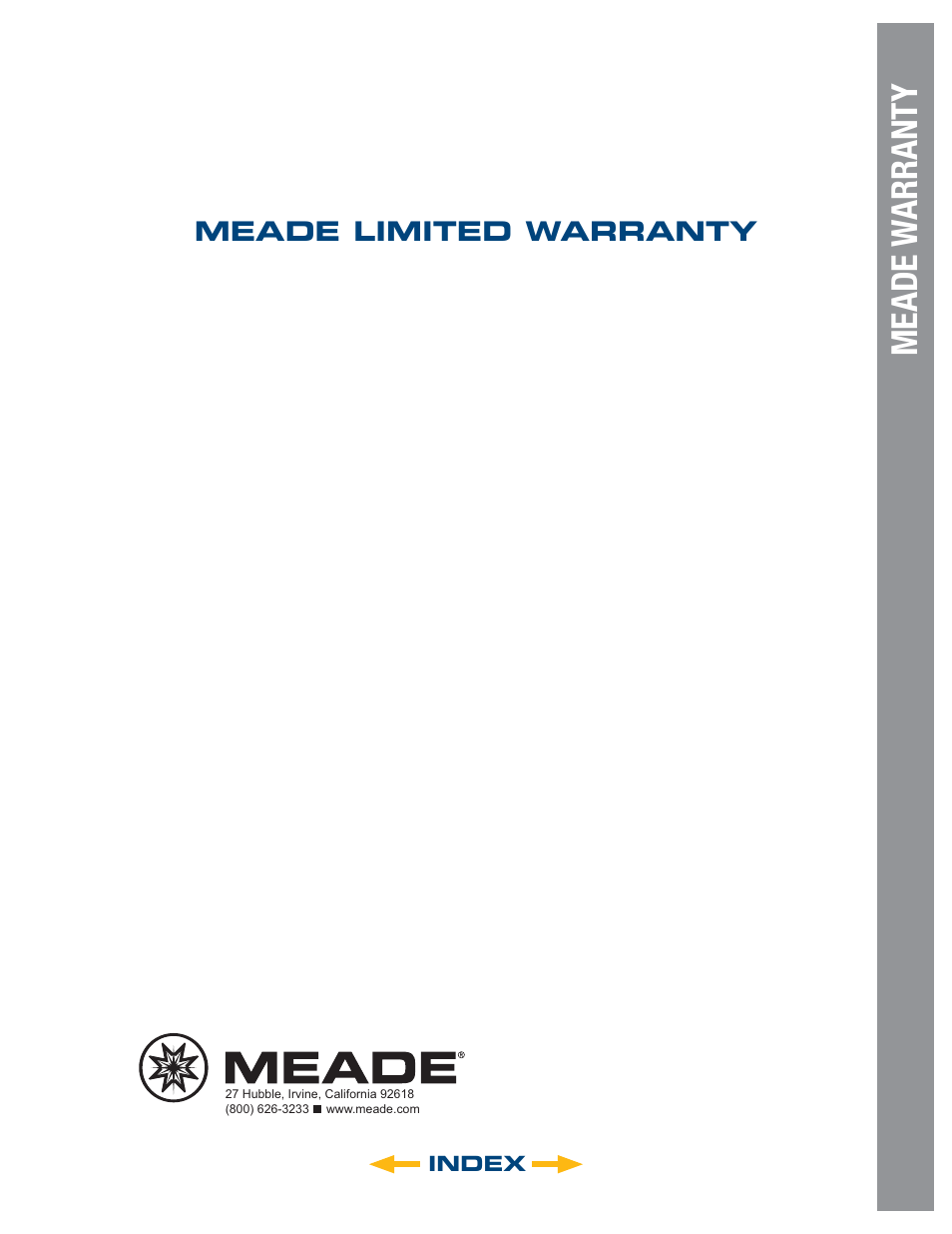 Meade w arranty, Meade limited warranty, Index | Meade Instruments LT SC Series User Manual | Page 52 / 52