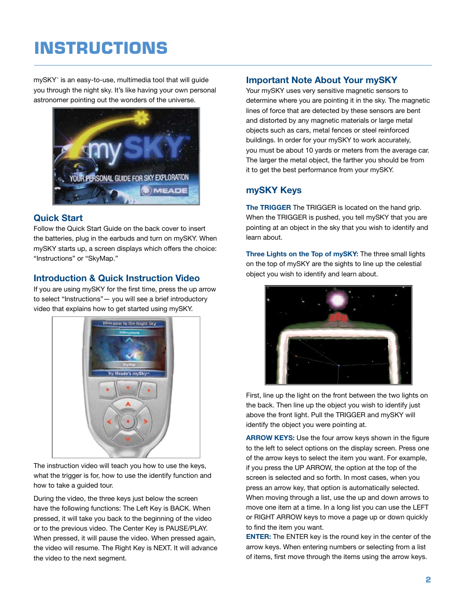 Instructions | Meade Instruments Video mySKY Plus User Manual | Page 3 / 12