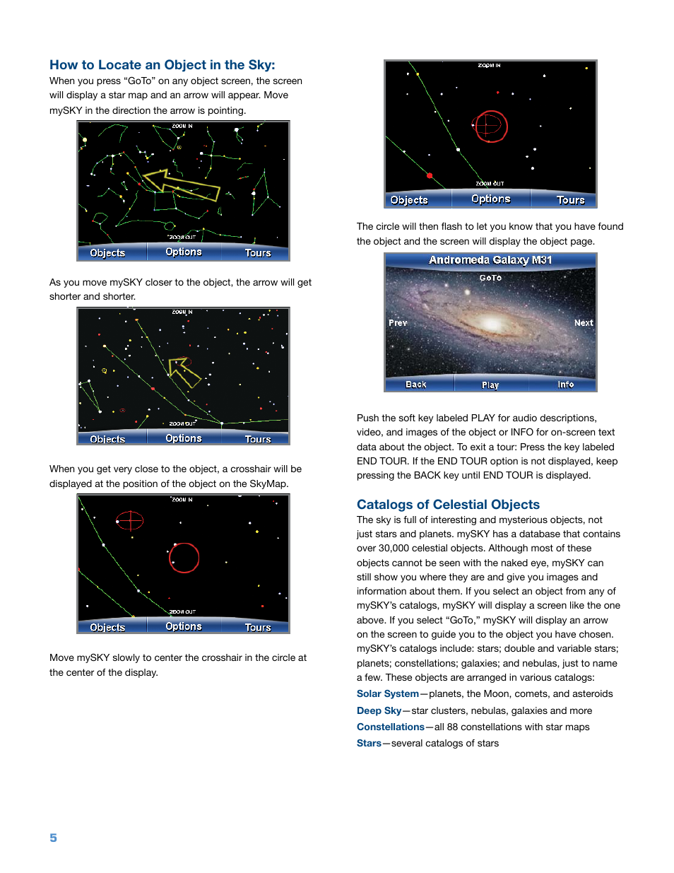 How to locate an object in the sky, Catalogs of celestial objects | Meade Instruments Video mySKY Plus User Manual | Page 6 / 12
