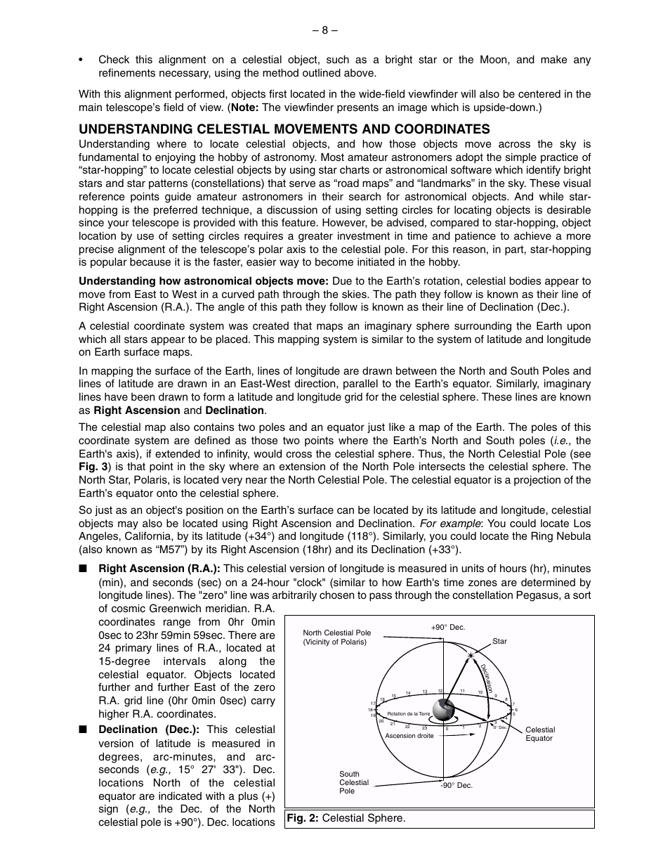 Understanding celestial movements and coordinates, Fig. 2: celestial sphere | Meade Instruments 114 EQ-DS User Manual | Page 8 / 16