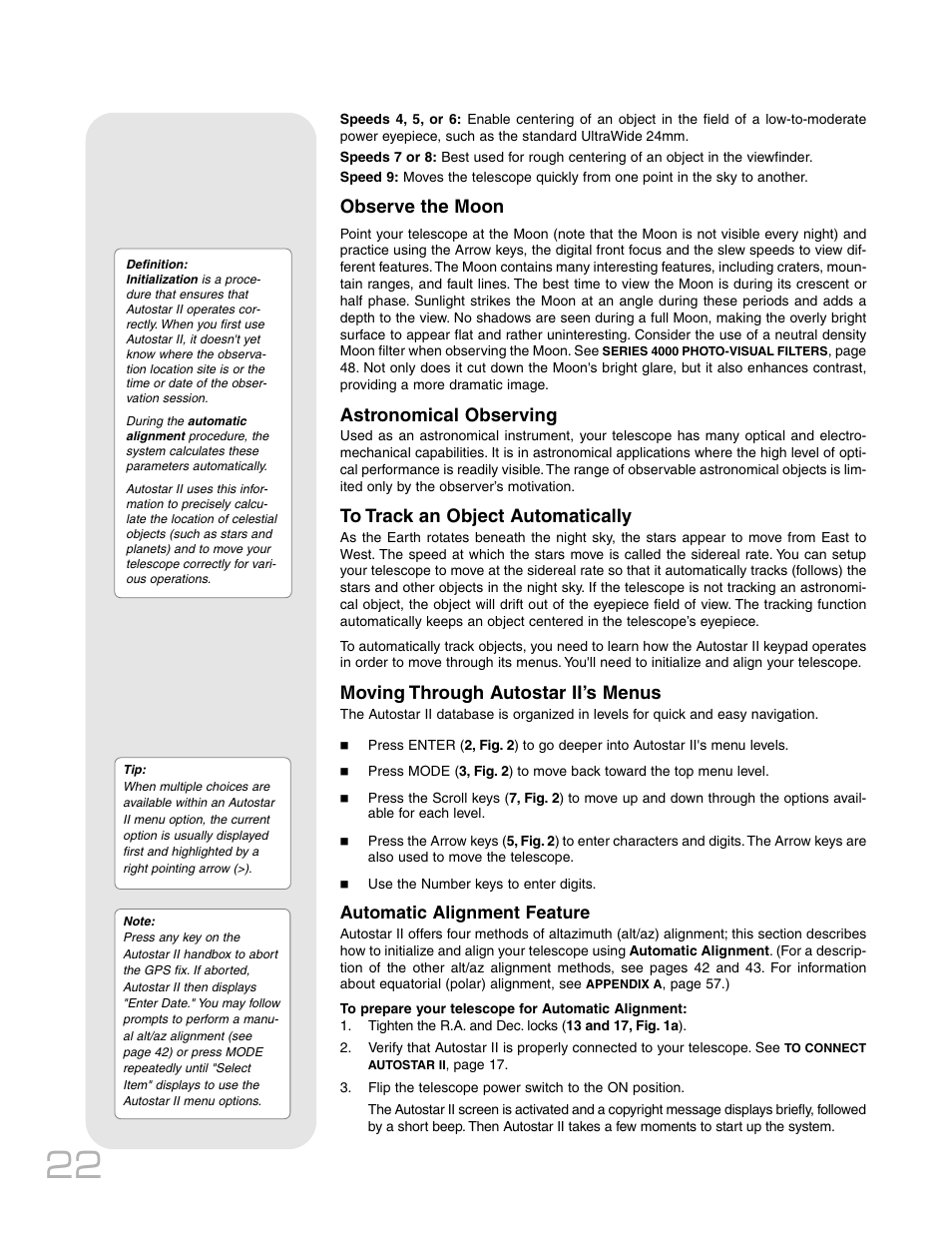 Observe the moon, Astronomical observing, Moving through autostar ii’s menus | Meade Instruments RCX400TM User Manual | Page 22 / 74
