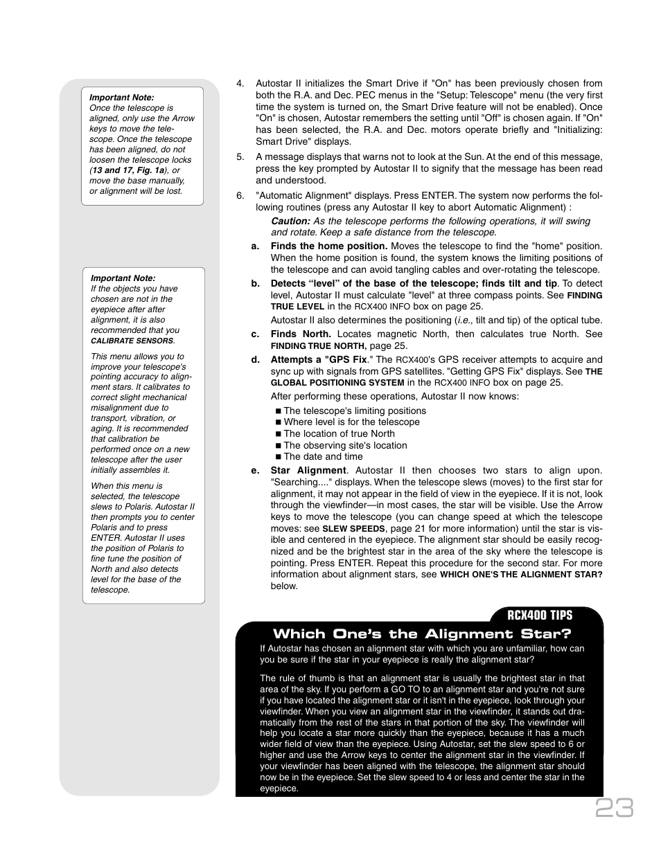 Which one’s the alignment star, Rcx400 tips | Meade Instruments RCX400TM User Manual | Page 23 / 74