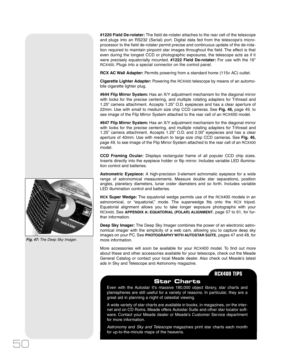 Rcx400 tips star charts | Meade Instruments RCX400TM User Manual | Page 50 / 74