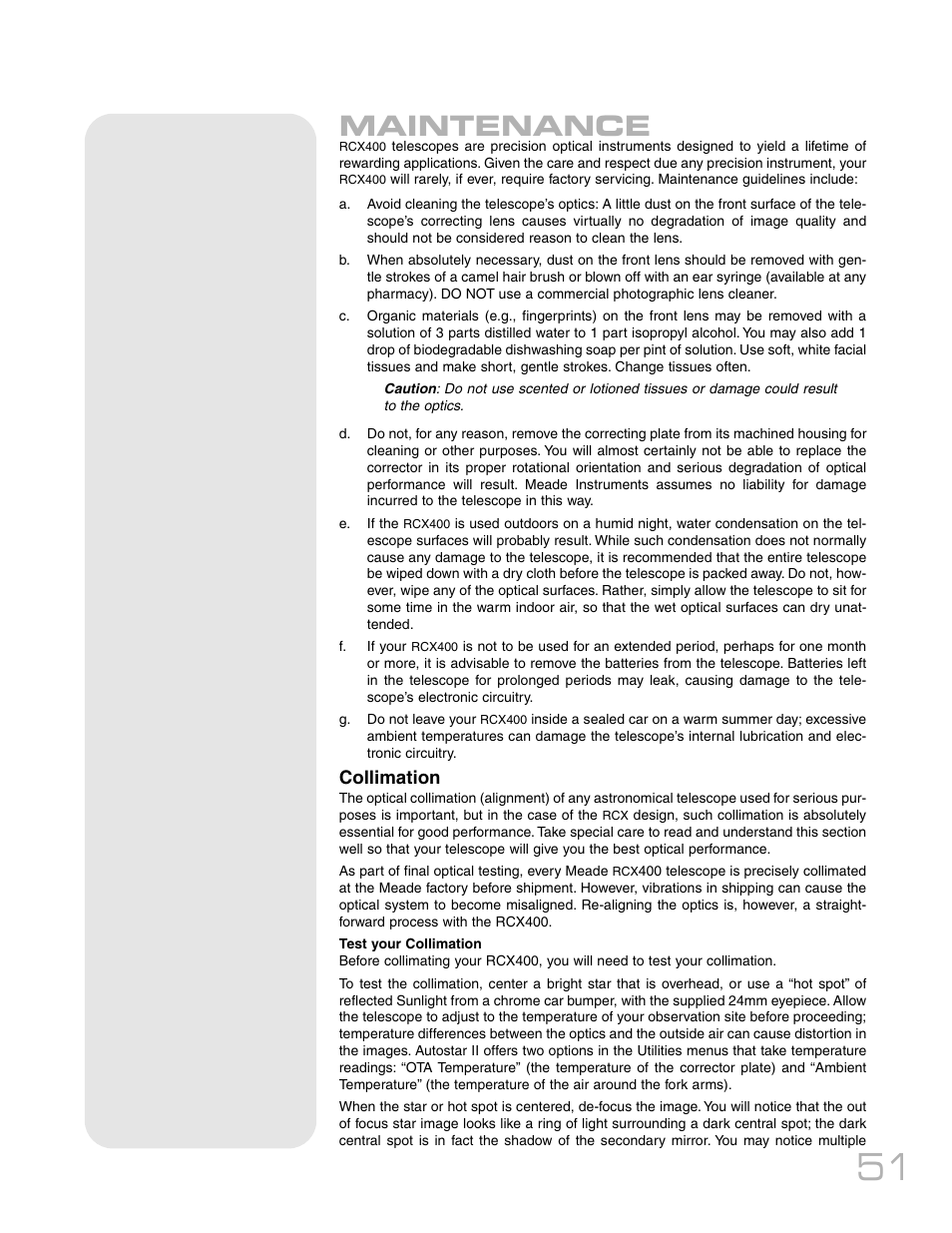 Maintenance | Meade Instruments RCX400TM User Manual | Page 51 / 74