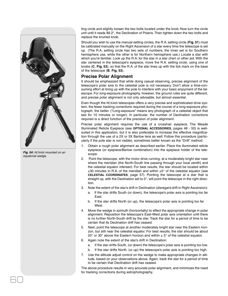 Precise polar alignment | Meade Instruments RCX400TM User Manual | Page 60 / 74