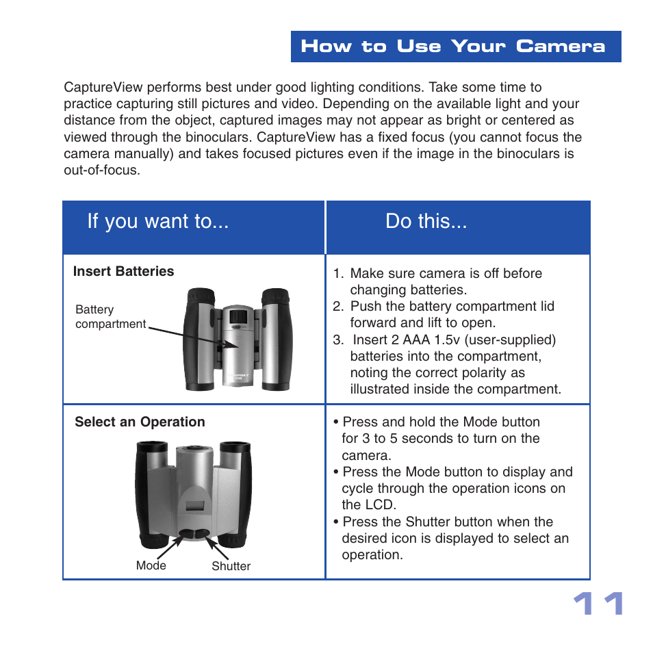 If you want to... do this | Meade Instruments CV-1 8 x 22 VGA User Manual | Page 11 / 28